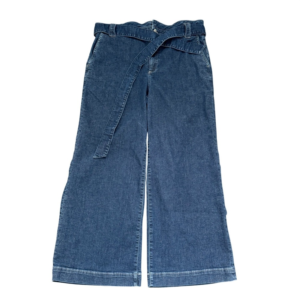 J.Crew Women 32 Wide Leg Belted Jeans Dark Wash Paperbag Waist Denim Pants